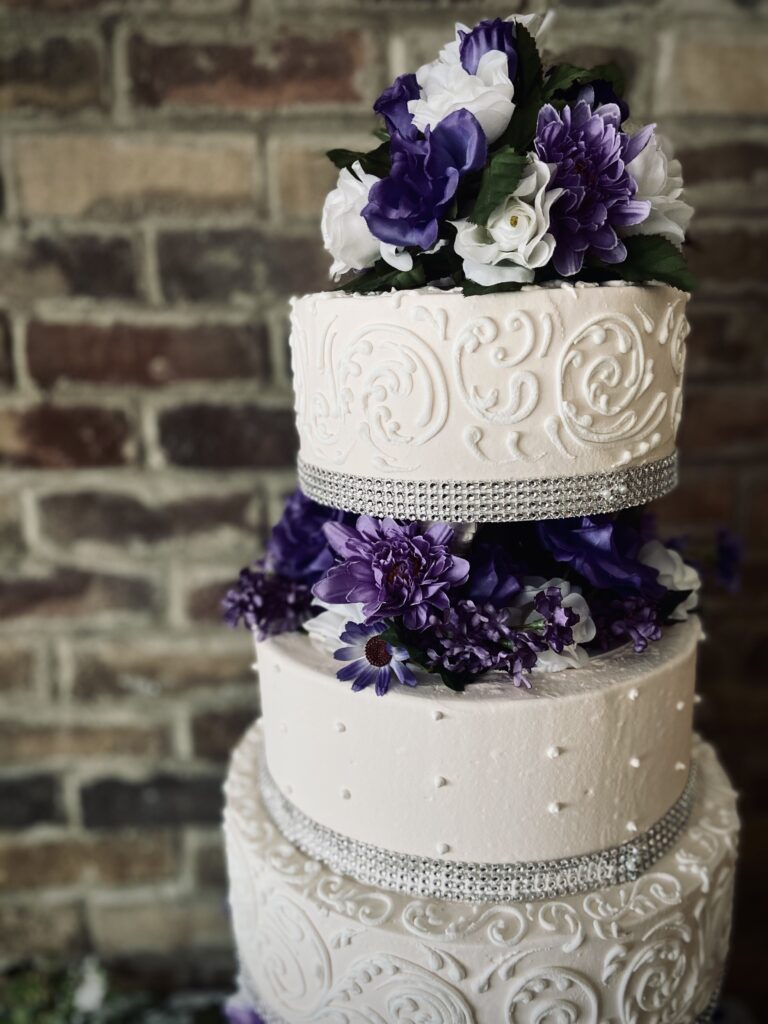 Three layer cake with flower design