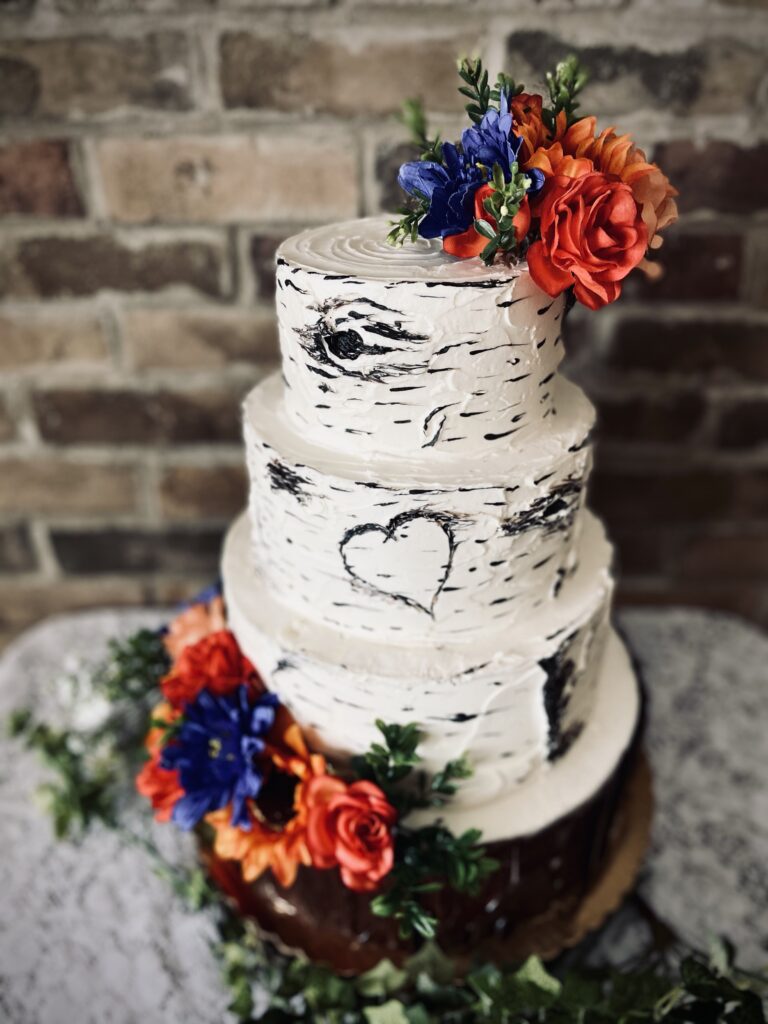 Three layer cake with flowers