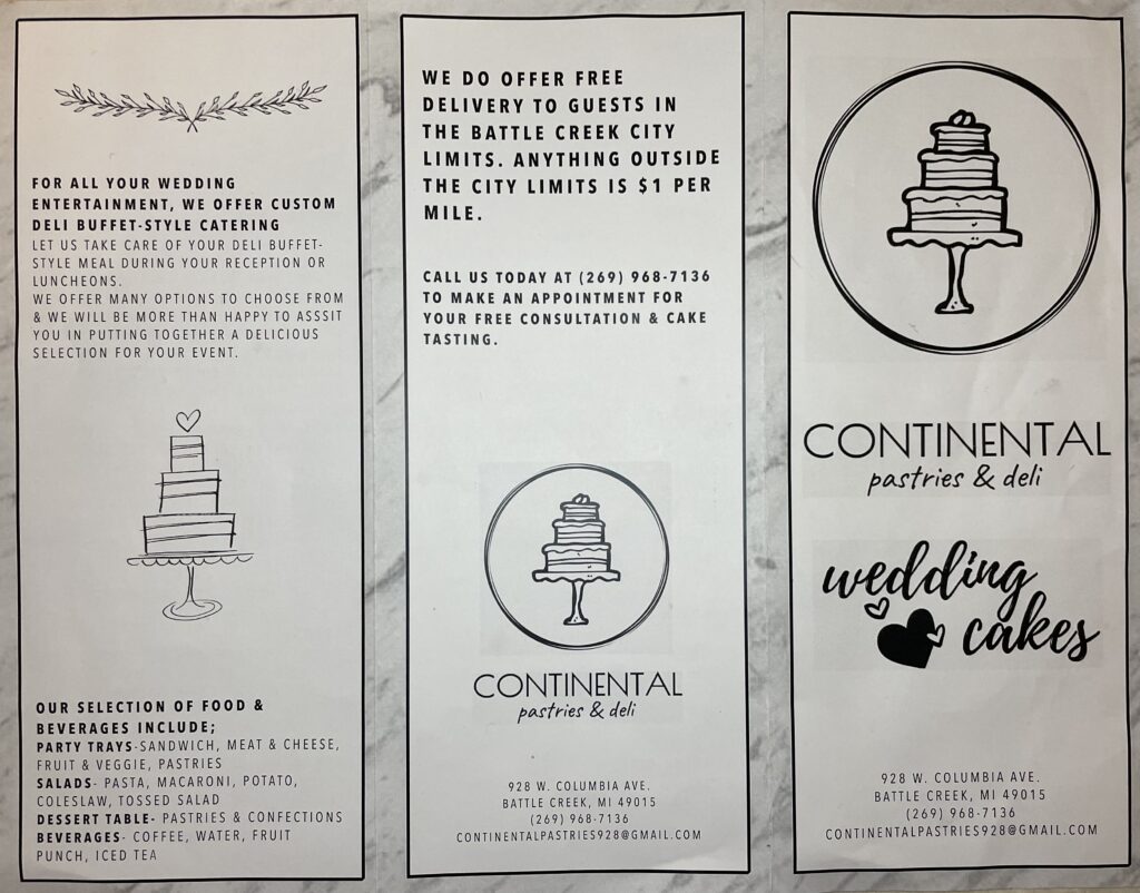 Continental pastries and deli brochure